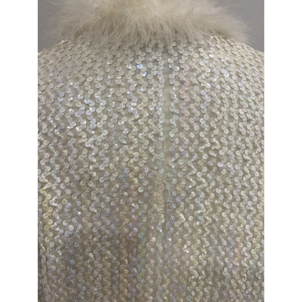 VTG‎ 60's Three Flags  White Sequinned W/ Feathers Light Coat Jacket Disco Party - Picture 6 of 11